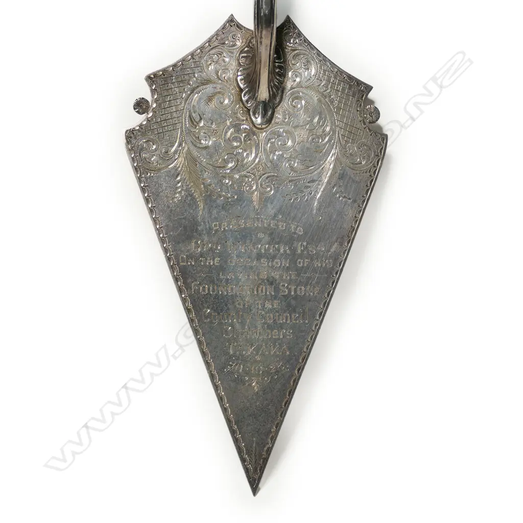 New Zealand 'PHK' greenstone silver presentation Trowel, Image 1++